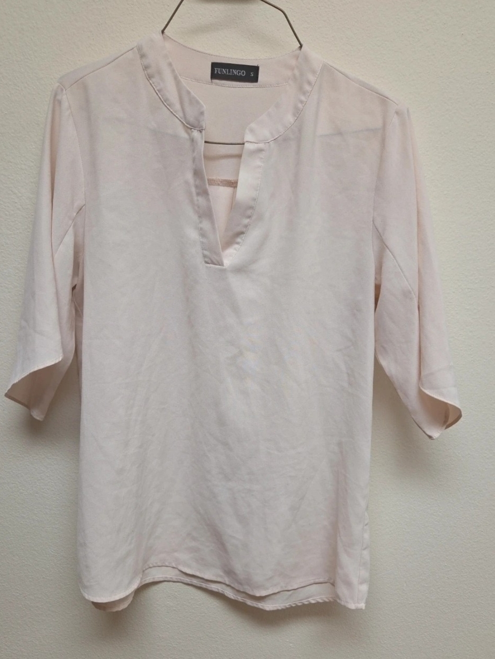Women's Pale Pink V-Neck Blouse